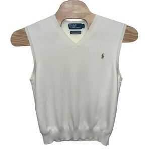 Polo Ralph Lauren Sweater Vest Mens Size XL Cream Pima Cotton Italian Yarn VTG